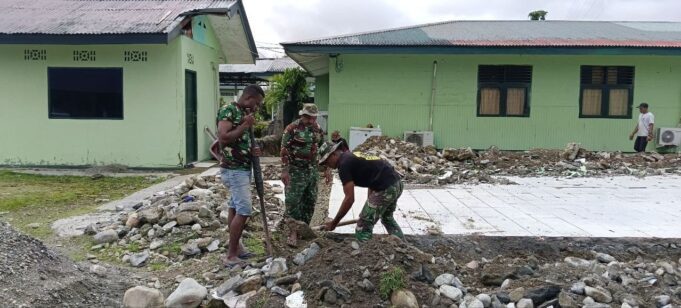 Wujud Cinta Satuan, Personel Kodim 1710/Mimika Laksanakan Pembenahan Pangkalan Secara Rutin