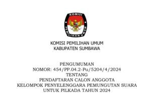 KPU Kabupaten Sumbawa Buka Pendaftaran Anggota KPPS