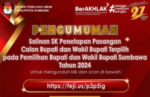 Salinan SK Penetapan Paslon Terpilih Pilkada Sumbawa 2024