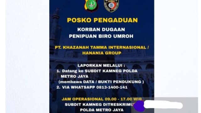 Polisi-Buka-Posko-Pengaduan-Penipuan-Umrah-Hanania